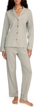 Petite Plume Geo Classic Lightweight Pima Cotton Pajamas in Green at Nordstrom, Size X-Small