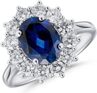 The Diamond Store Lab Sapphire 2.3ct and Lab Diamond 1ct Cluster Ring in 18K White Gold