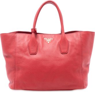 Prada Pre-owned Womens Vitello Daino Open Convertible Tote - Poppy Leather - One Size