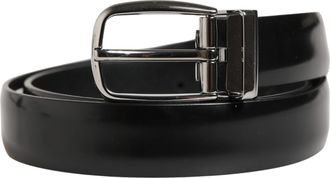 Dolce & Gabbana Men Black Classic Leather Metal Buckle Mens Belt (Pre-Owned)