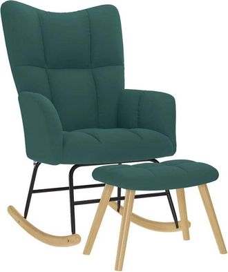 vidaXL Vidaxl - Sill&oacute;n Mecedora Con Taburete Tela Verde Oscuro