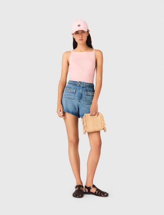 Maje Braided Denim Shorts - Blue - Maje