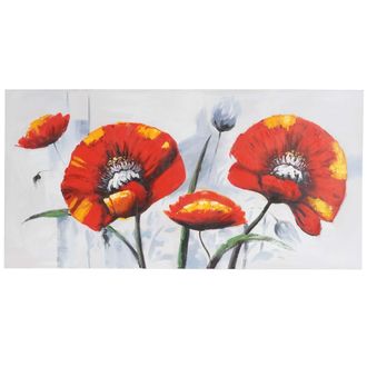 Hhg Pintura Al &Oacute;leo Amapola Roja, 100% Pintado A Mano Pintura Mural Xl, 140x70cm