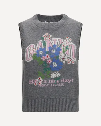 Ganni Gilet in lana con fiori Woman XS
