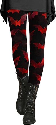 Generic Bat Print Leggings UK - Brushed Lined for Autumn | Elastic Tummy Control Waistband | Cosy Halloween Pajama Alternative | for School Drop-Offs & Movie 