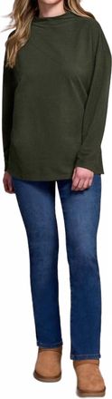 Tribal Ottoman Knit Drop Shoulder Cowl Neck Tunic In Heather Spruce