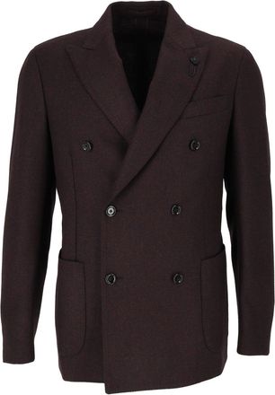 Lardini Double-Breasted Wool and Cashmere Blend Jacket with Wide Lapels