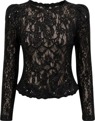 Actualee Lace Semi-Transparent Top - Dames - Blouses - Zwart - XS - Polyester - Overhemden