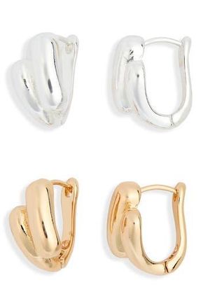 Leith 2-Pack Assorted Puffy Bar Huggie Earrings in Gold- Silver at Nordstrom Rack