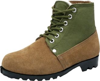 Generic Men Fleece Lined Cotton Boots Winter Cold Protection Lacing NonSlip High Top Short Boots (khaki,5.5)
