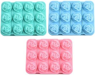 OEM Bandeja De Silicona Para Cubitos De Hielo Con Forma De Rosa, 3 Piezas, Con Embudo 12 Rosas, Aptas Para Alimentos Y F&aacute;ciles De Desmoldar