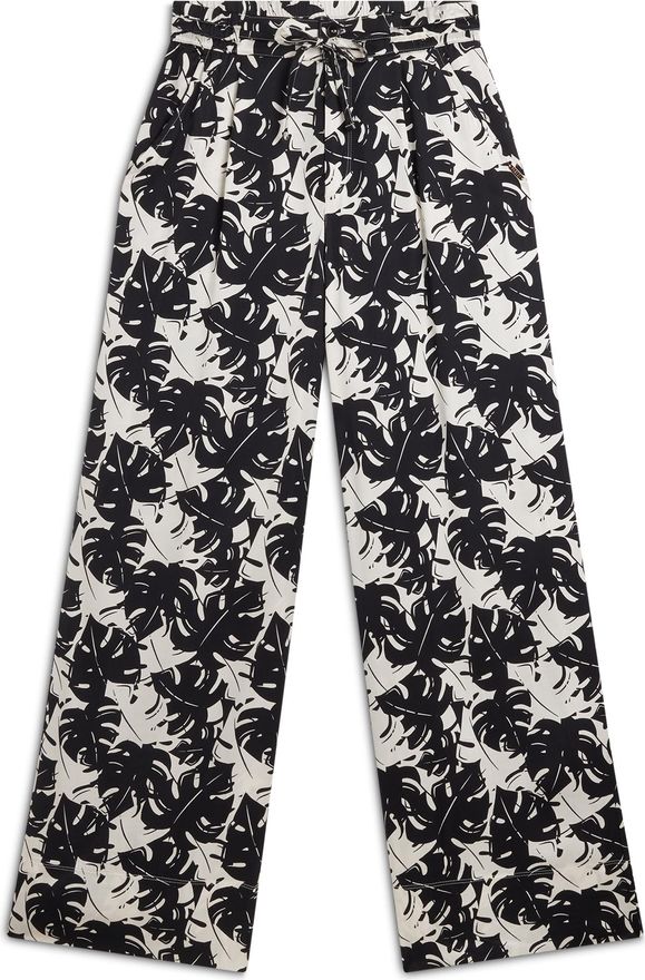 Pantaloni culotte gamba ampia in viscosa stampa tropical