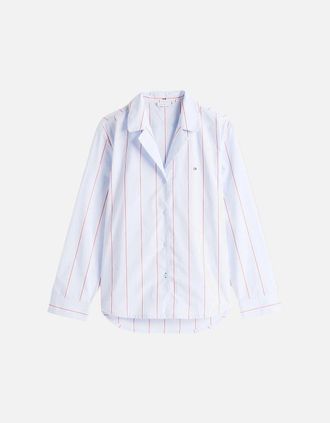 Tommy Hilfiger Womens Heritage Stripe Woven Poplin Pyjama Shirt, Sweet Blue - Size: 1XL