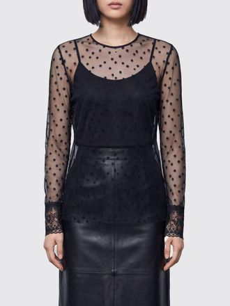 Alberta Ferretti Slim Fit Polka-Dot Tulle Evening Top with Long Sleeves
