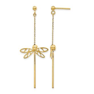 Diamond2Deal 14K Yellow Gold Dragonfly Drop Dangle Earrings