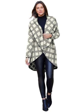 Jessica London Faux Leather-Trim Sweater in Ivory Windowpane at Nordstrom, Size 24