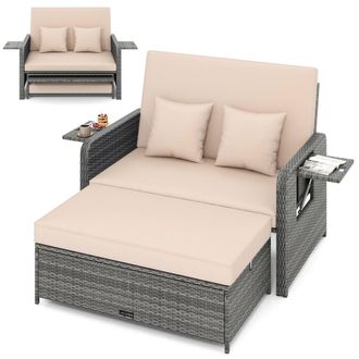 Costway Costway PE Wicker Daybed w/Adjustable Backrest 2PCS Patio Rattan Furniture Set
