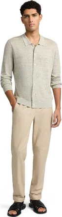 Onia Linen Long Sleeve Sweater Polo in Light Grey Melg at Nordstrom, Size Xx-Large