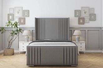 Sloomy Camden Dumfries Frame-Mattress-50 Upholstered Wingback Headboard in Light Grey | Size: Small Double