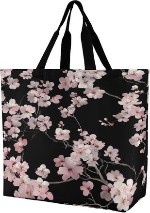 Generic Cherries Flowers Blossoming Reusable Shopping Bags Large Capacity Grocery Bag Heavy Duty Tote for Women 40x40x16cm