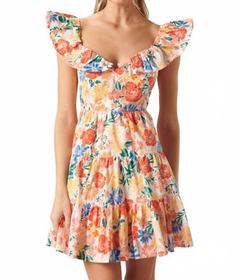 Sugarlips Saint Lucia Floral Sweetheart Ruffle Mini Dress In Orange