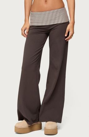Edikted Meshey Striped Foldover Pants in Dark-Gray at Nordstrom, Size X-Small