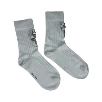 Simone Rocha Poppy Crystal Flower Ribbed Ankle Socks - female - Simone Rocha - Socks - Gray - ONE SIZE - Underwear
