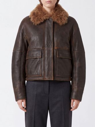 Brunello Cucinelli Giacca corta in shearling con collo in pelliccia e chiusura a scomparsa
