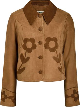 Rixo flower-appliqu&eacute; suede jacket - women - Calf Suede/Polyester - 12 - Brown