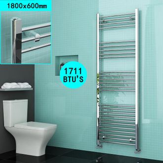 Elegant Lighting 1800 x 600 mm Chrome Modern Flat Panel Towel Rail Straight Radiator Bathroom Heated