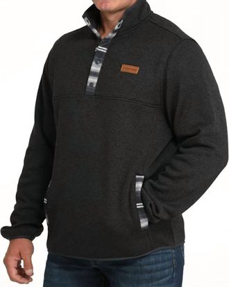 Cinch 1/4 Snap Sweater Knit Pullover Sweater In Charcoal Grey