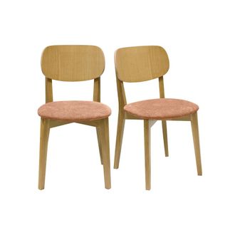 Miliboo Set De 2 Sillas Vintage De Madera De Roble Claro Y Tela Efecto Aterciopelado Terracota Lucia