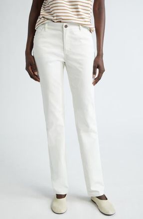 Lafayette 148 New York Thompson Waxed Denim Slim Leg Jeans in White at Nordstrom, Size 2