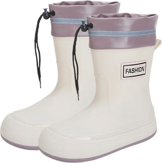 Generic Rain Boots for Women Waterproof Rubber Boots Calf Garden Boots with Adjustable Drawstring Non Slip Soft Rain Shoes with Comfort Insole for Outdoor Wor