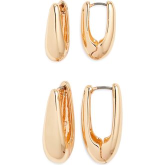 Open Edit Set of 2 Oval Hoop Earrings in Gold at Nordstrom Rack