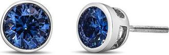 House of Brilliance 14K White Gold 1.0 Cttw Blue Lab Grown Diamond Screw-Back Classic Bezel Solitaire Stud Earrings at Nordstrom