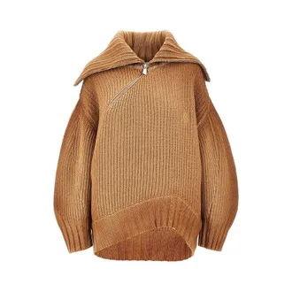 The Attico Wool and cashmere sweater with slanted zip Woman 40