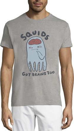 Generic Cute Squid Squids Got Brains Too Crew Neck Cotton Mens T-Shirt Gray Small