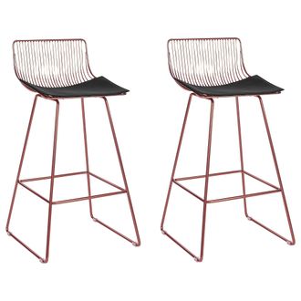 Beliani Beliani - Conjunto De 2 Sillas De Bar De Metal Rosa Dorado Negro Piel Sint&eacute;tica Altas Fredonia
