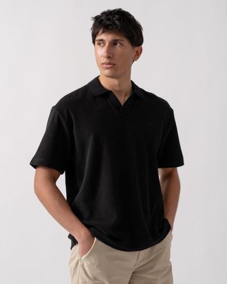Boss Orange by Hugo Boss Mens Doubletowel Polo Shirt in Black Cotton - Size X-Large