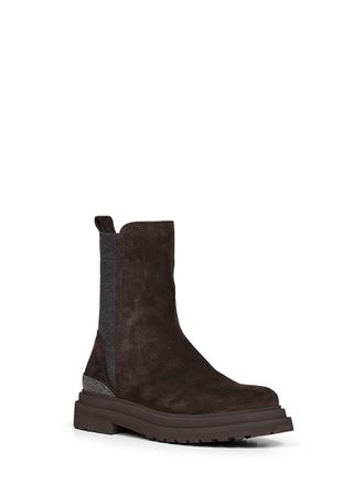 Brunello Cucinelli Womens Ankle Boots Pepper Suede Brown Cotton