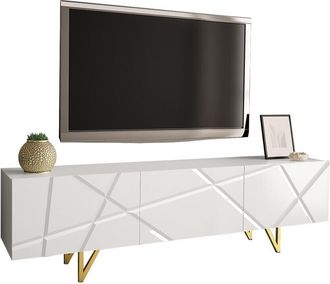 Mirjan24 Mobilier1 - Mueble Tv Mavmave 100, Blanco + Blanco Brillante, N&uacute;mero De Puertas: 0, N&uacute;mero De Cajones: 0, 180x52x37cm