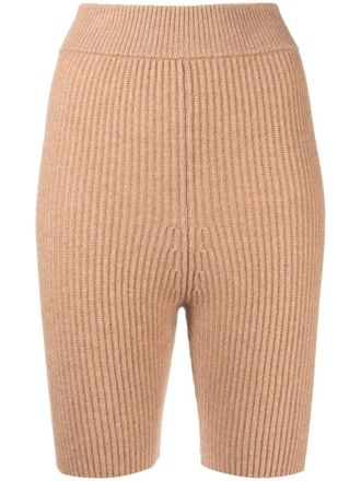 Cashmere in Love Mira ribbed merino-cashmere shorts - Brown