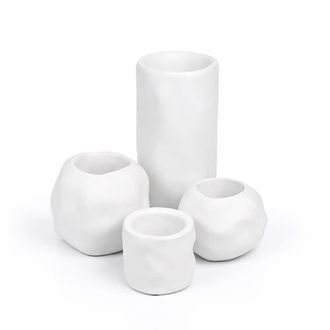 Jonathan Y Designs Linden Modern Minimalist Handmade Concrete Organic Sculptural Cylinder and Round Planter Set with Drainage Holes in White at Nordstrom