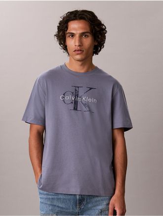 Calvin Klein Jeans Calvin Klein Mens Distressed Monologo Graphic Tee - Blue - 2XL