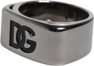 Dolce & Gabbana Silver Tone Brass Anello DG Logo Mens Ring
