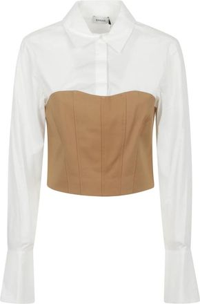 SIMKHAI Lidey Cotton Combo Top - Dames - Overhemden - Beige - M - Katoen - Overhemden