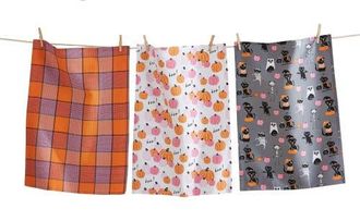 Tag Set of 3 Halloween Cat Pumpkin Dishtowels Multicolor Cotton in Multicolored at Nordstrom