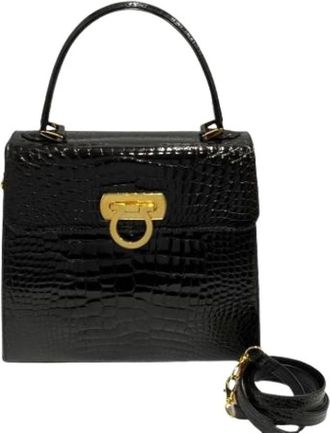 Ferragamo Pre-owned krokodillenleren 2way handtas - Dames - Vintage Handtas - Zwart - ONE Size - Leer - Vintage