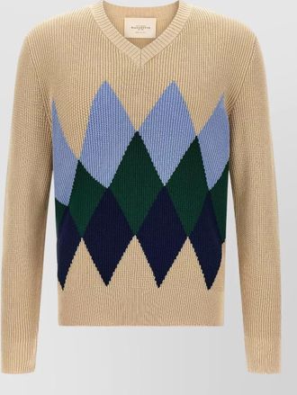 Ballantyne argyle waffle-knit v-neck cotton jumper
